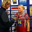 Hypo Niederoesterreich vs Aalborg DH. Bild zeigt Andreas Du Rieux (ORF) und Tetyana Shynkarenko (Hypo NOE) beim Interview. Foto: GEPA pictures/ Walter Luger